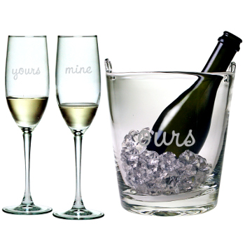 Yours, Mine, Ours Ice Bucket & Champagne Glasses (3 Piece Set)