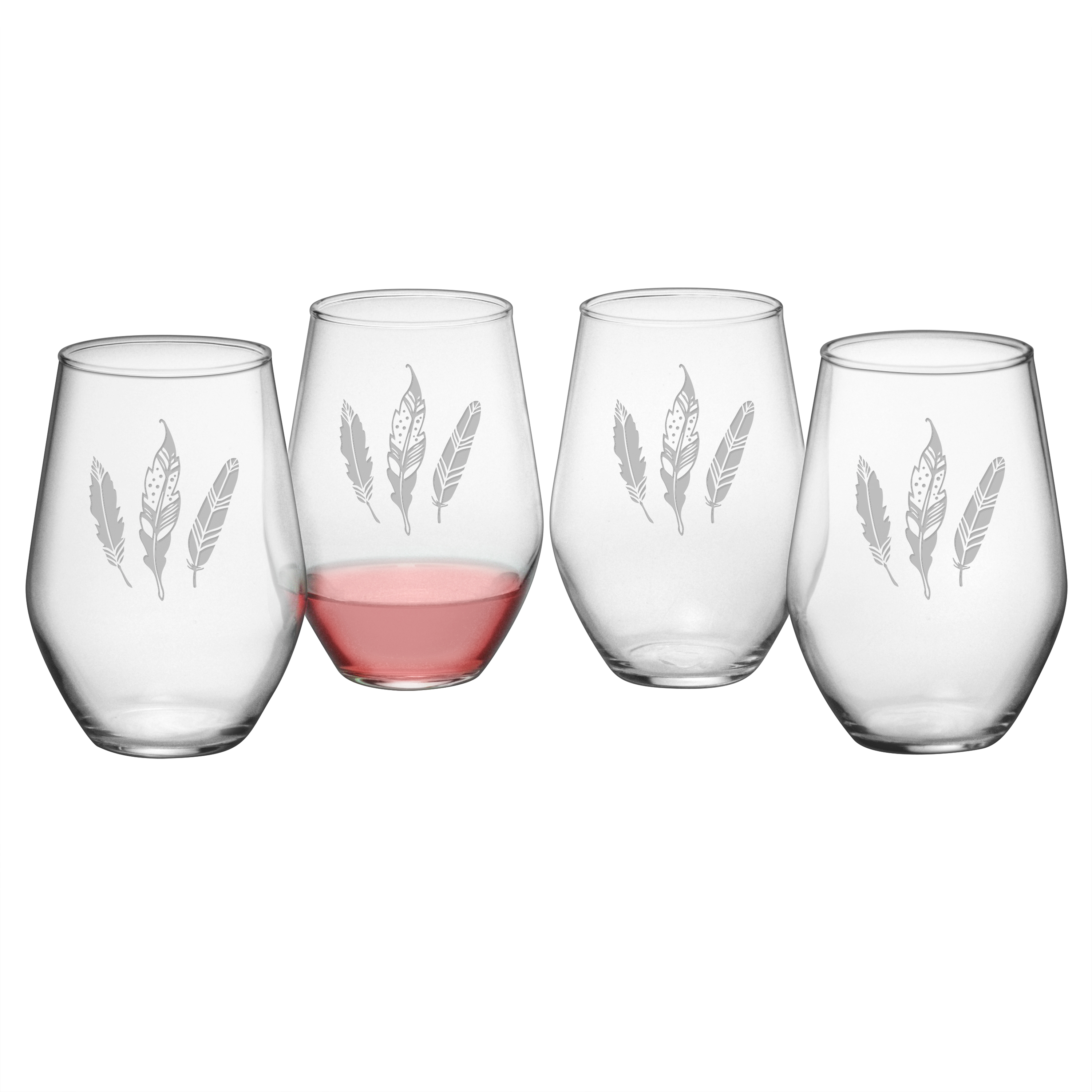 Feathers Stemless Wine Glasses