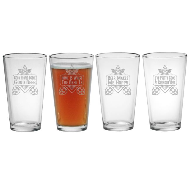 Good Beer Assorted Etched Pint Glasses