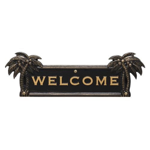Palm Tree Welcome Plaque, Black / Gold