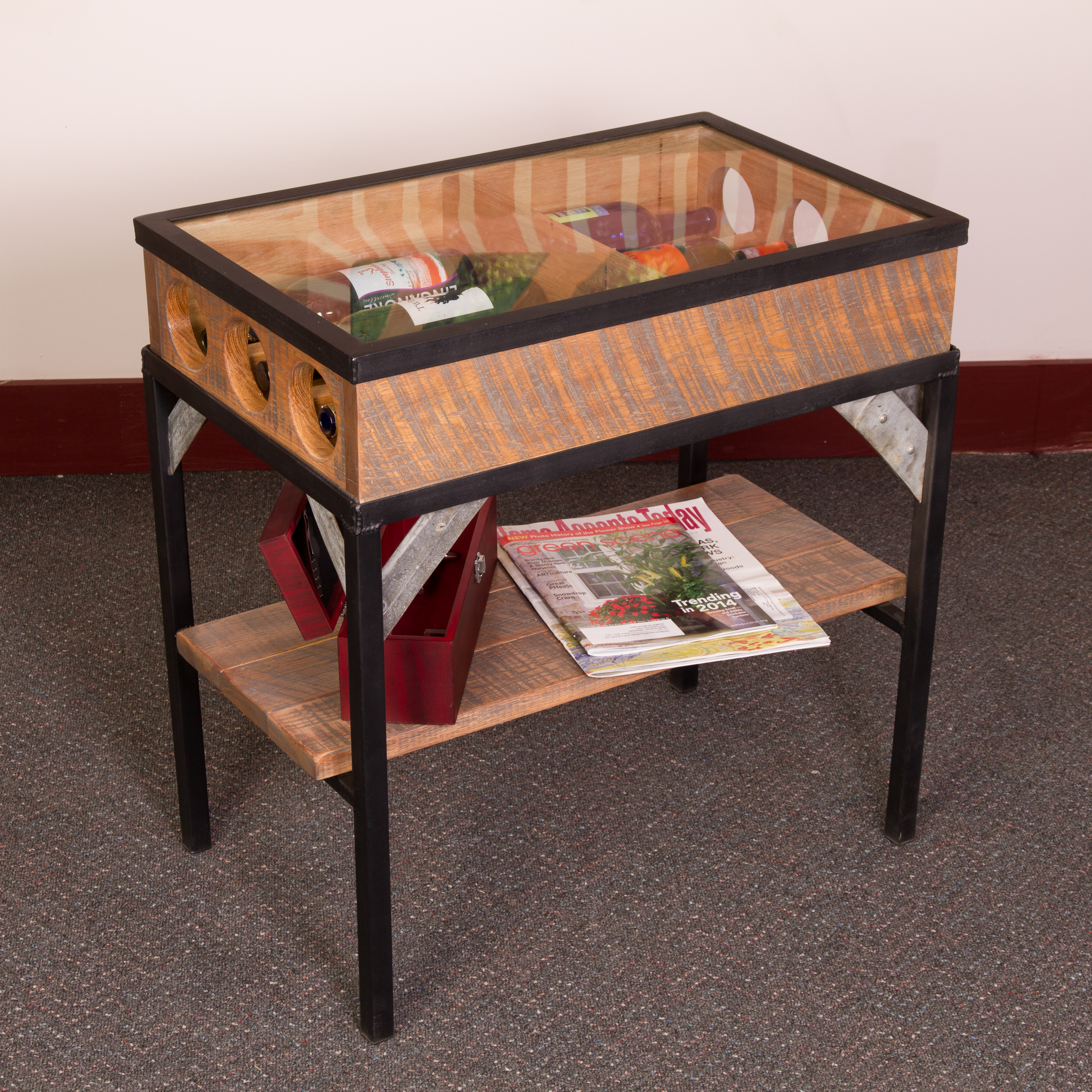 French Glass Top End Table Wine Rack