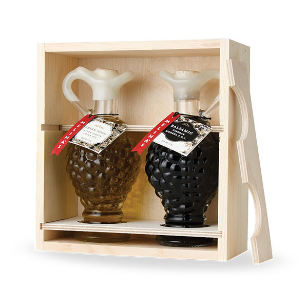 Amphora Grape Mediterranean Olive Oil & Balsamic Vinegar Wooden Gift Box Set (200ml)