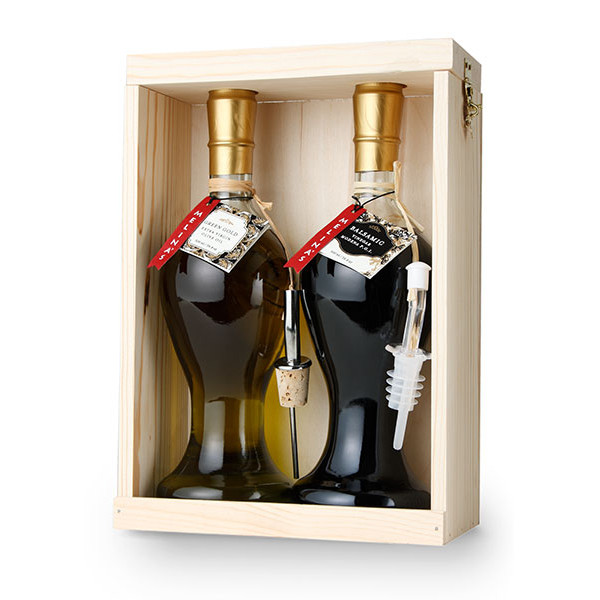 Mediterranean Olive Oil & Balsamic Vinegar Wooden Gift Box Set (500ml)