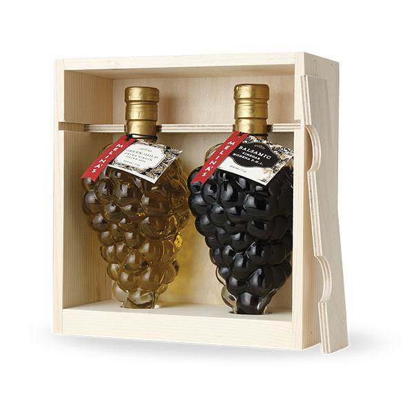 Grape Cluster Mediterranean Olive Oil & Balsamic Vinegar Wooden Gift Box Set (250ml)
