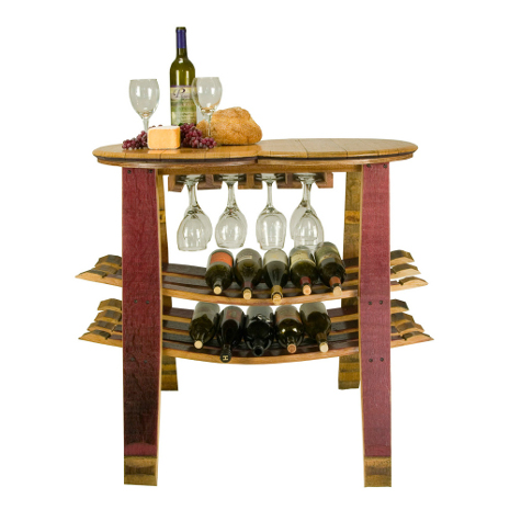 Reclaimed Wine Barrel Table with Wine and Glass Racks