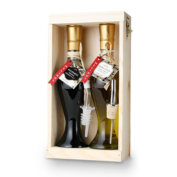 Mediterranean Olive Oil & Kalamata Vinegar Wooden Gift Box Set (250ml)