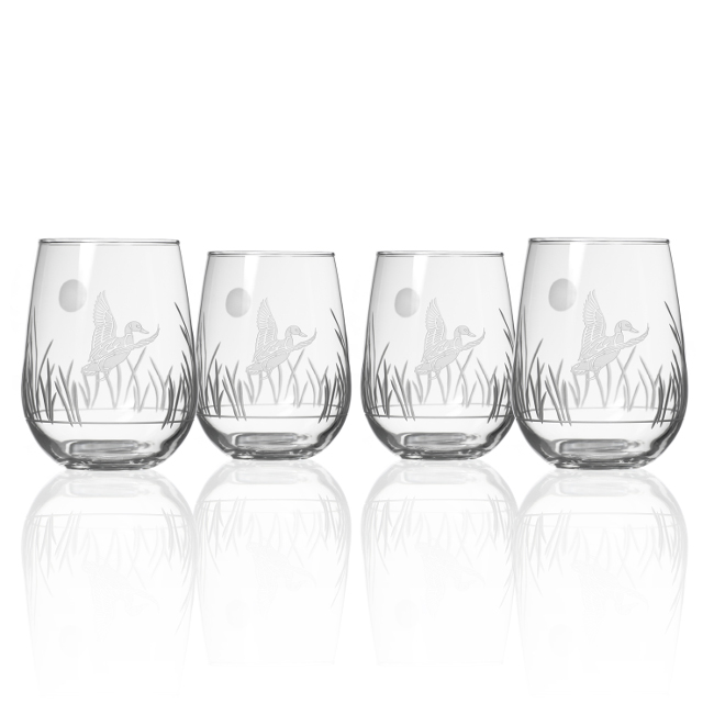 Etched Duck Stemless Wine Glasses (set of 4) 