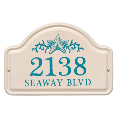 Personalized Star Fish Ceramic Arch Plaque, Bristol Plaque With Sea Blue Etching
