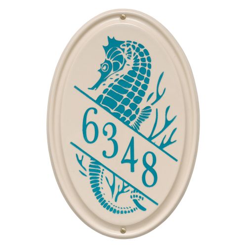 Personalized Sea Horse Ceramic Vertical Plaque, Bristol Plaque With Sea Blue Etching