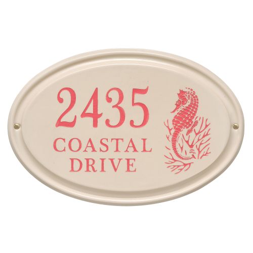 Personalized Sea Horse Ceramic Oval Plaque, Bristol Plaque With Coral Etching