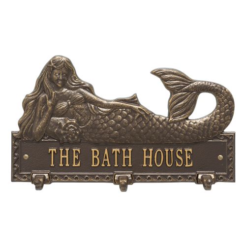 Personalized Mermaid Hook Plaque, Bronze / Gold