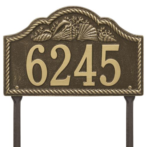 Personalized Rope Shell Arch Plaque Lawn, Antique Brass