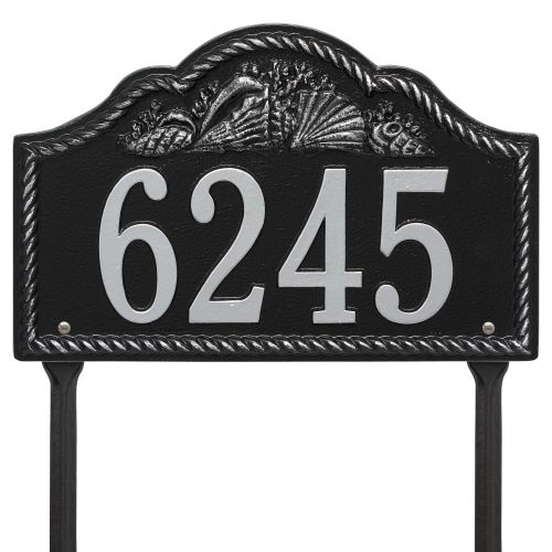 Personalized Rope Shell Arch Plaque Lawn, Black / Silver