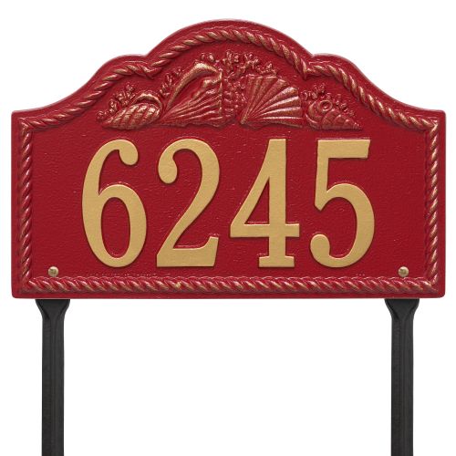 Personalized Rope Shell Arch Plaque Lawn, Red / Gold