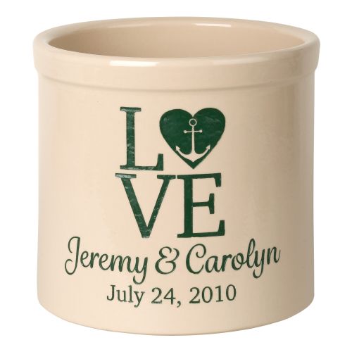 Personalized Love Anchor Crock, Bristol Crock With Green Etching