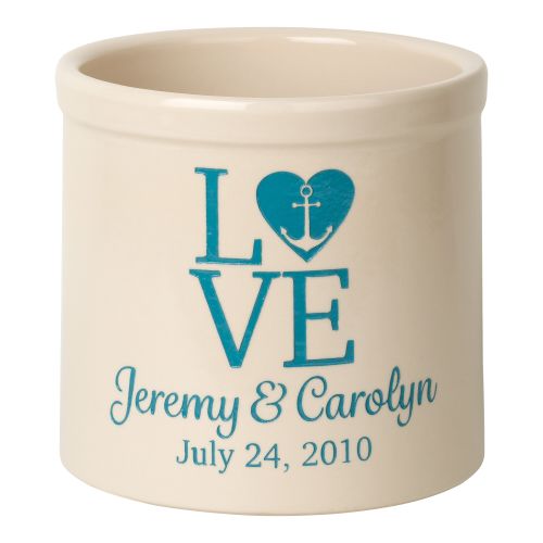 Personalized Love Anchor Crock, Bristol Crock With Sea Blue Etching