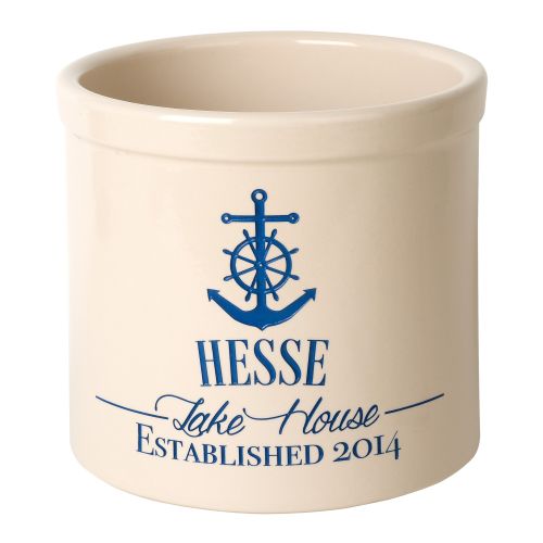 Personalized Anchor Lake House Crock, Bristol Crock With Dark Blue Etching