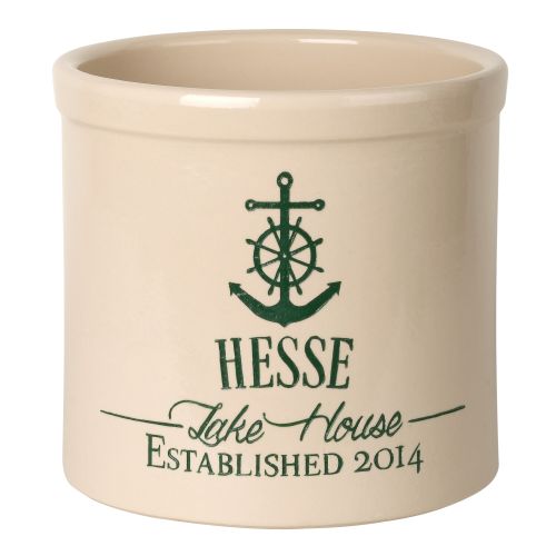 Personalized Anchor Lake House Crock, Bristol Crock With Green Etching