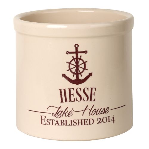 Personalized Anchor Lake House Crock, Bristol Crock With Red Etching