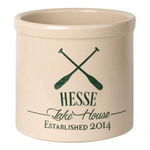 Personalized Oar Lake House Crock, Bristol Crock With Green Etching