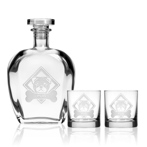 WOOF! Pug Decanter OTR set of 3 in Gift Box