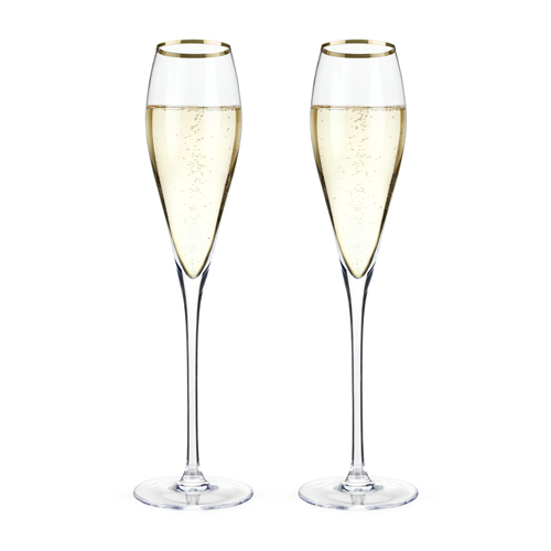 Belmont Gold Rimmed Crystal Champagne Flutes