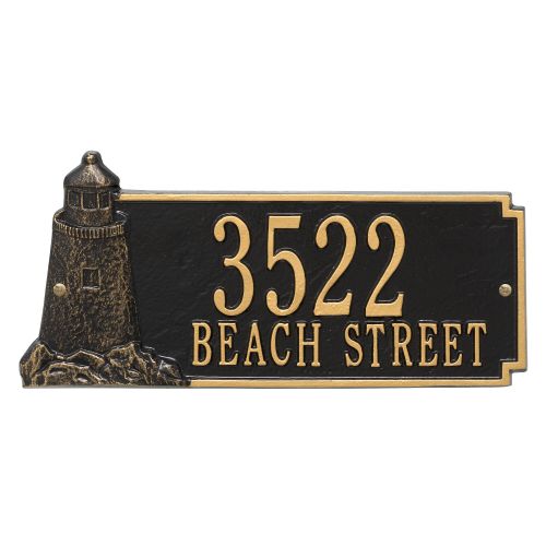 Personalized Lighthouse Rectangle Plaque, Black / Gold