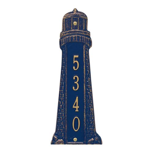 Personalized Lighthouse Vertical Plaque, Dark Blue / Gold