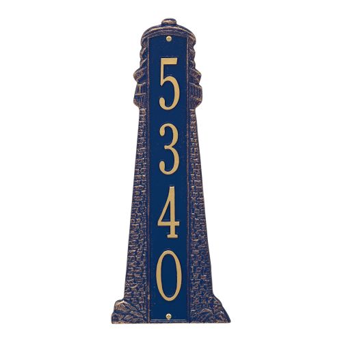 Personalized Lighthouse Vertical - Grande Plaque, Dark Blue / Gold