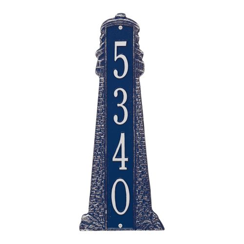 Personalized Lighthouse Vertical - Grande Plaque, Dark Blue / White
