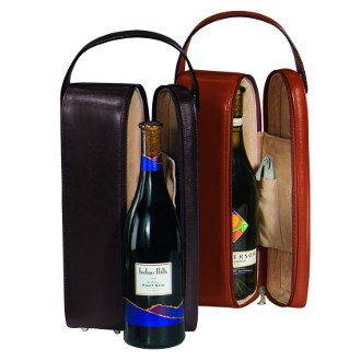 Suede Lined Genuine Leather Single Wine Carrying Case