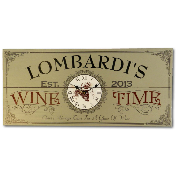 Personalized Vintage Wine Time Clock Plank Sign