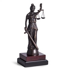 Brass Lady Justice Sculpture on Wood Base