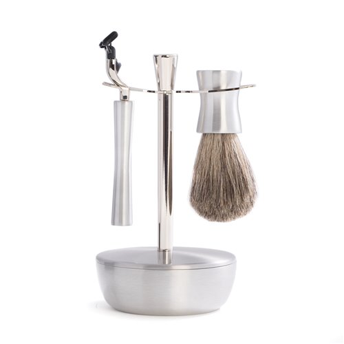 Mach 3 Razor and Pure Badger Brush with Chrome and Stainless Soap Dish and Stand