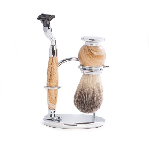 Mach 3 Razor and Pure Badger Brush on Chrome with Tan Stone Stand