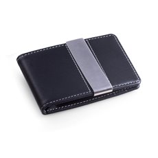 Black Leather Wallet with Credit Card / ID Slots and Stainless Steel Money Clip