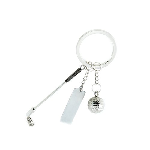 Chrome Plated Golf Ball and Club Key Ring with personalization Tab