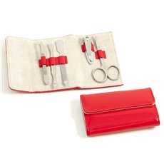 5 Piece Manicure Set with Tweezers, Cuticle Cleaner, File, Small Clipper and Scissor in Red Leather