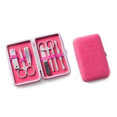 9 Pieces Manicure Set in a Coral Ultra Suede Case