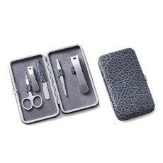 5 Piece Manicure Set with Small and Large Clipper, File, Tweezers, and Scissors in Grey Leather Case