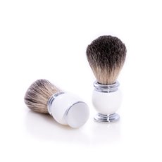 Pure Badger Shaving Brush with White Enamel Handle and Chrome Accents