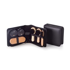 Shoe Shine Kit in Zippered Black Leather Case