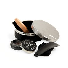 Shoe Shine Set in Stainless Steel and Black Leather Case