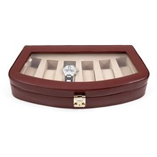 Brown Leather 6 Watch Case with Glass Top and Locking Clasp Pigskin Leather Lined
