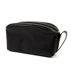 Black Leather Toiletry Bag with 6 Divided Inside Compartments and Zipper closure