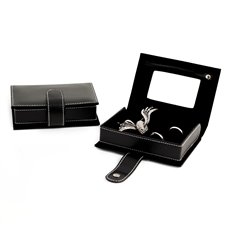 Black Leather Travel Jewelry Case with Mirror