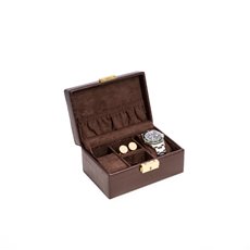 Brown Croco Leather 2 Watch, Cufflink and Accessories Box