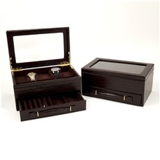 Brown Croco Leather 5 Watch Box with Drawer for Pens and Accessories and Glass See Through Top