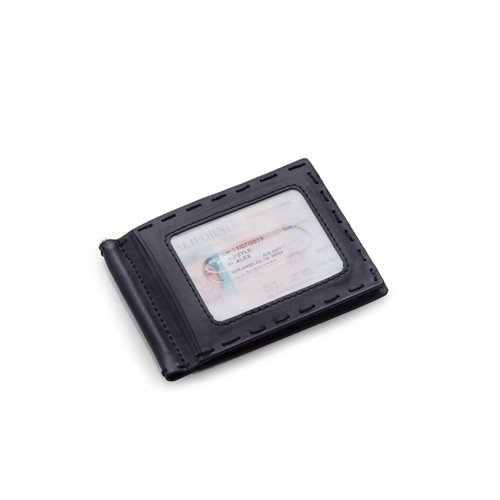 Black Leather Wallet with Money Clip and ID Window
