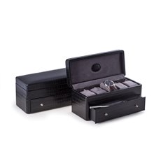 Black Croco Leather 5 Watch Box with Drawer for Pens and Accessories